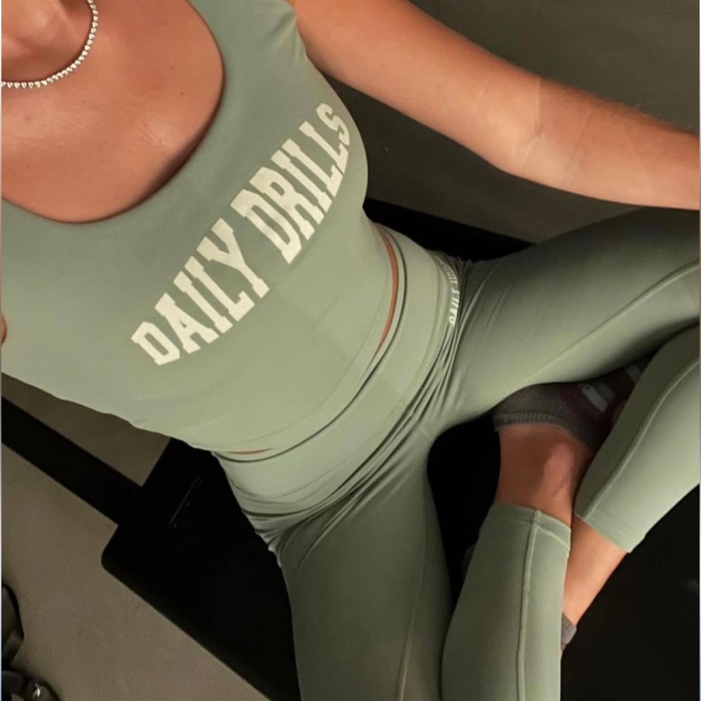 Daily Drills Sage Green High-Waist Leggings & Crop Tank Set